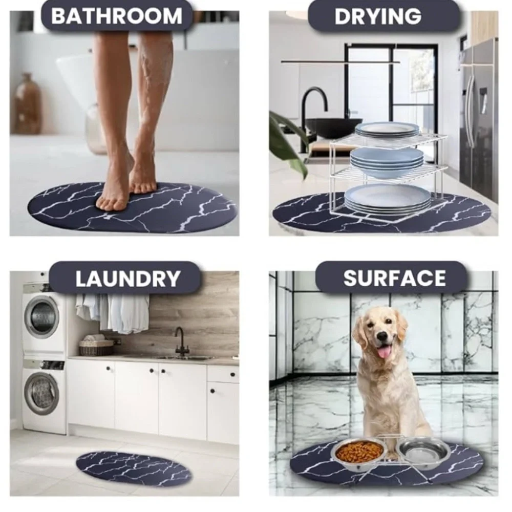 Quick Dry Marble Pattern Bath Mat - Absorbent Memory Foam Bathroom Rug
